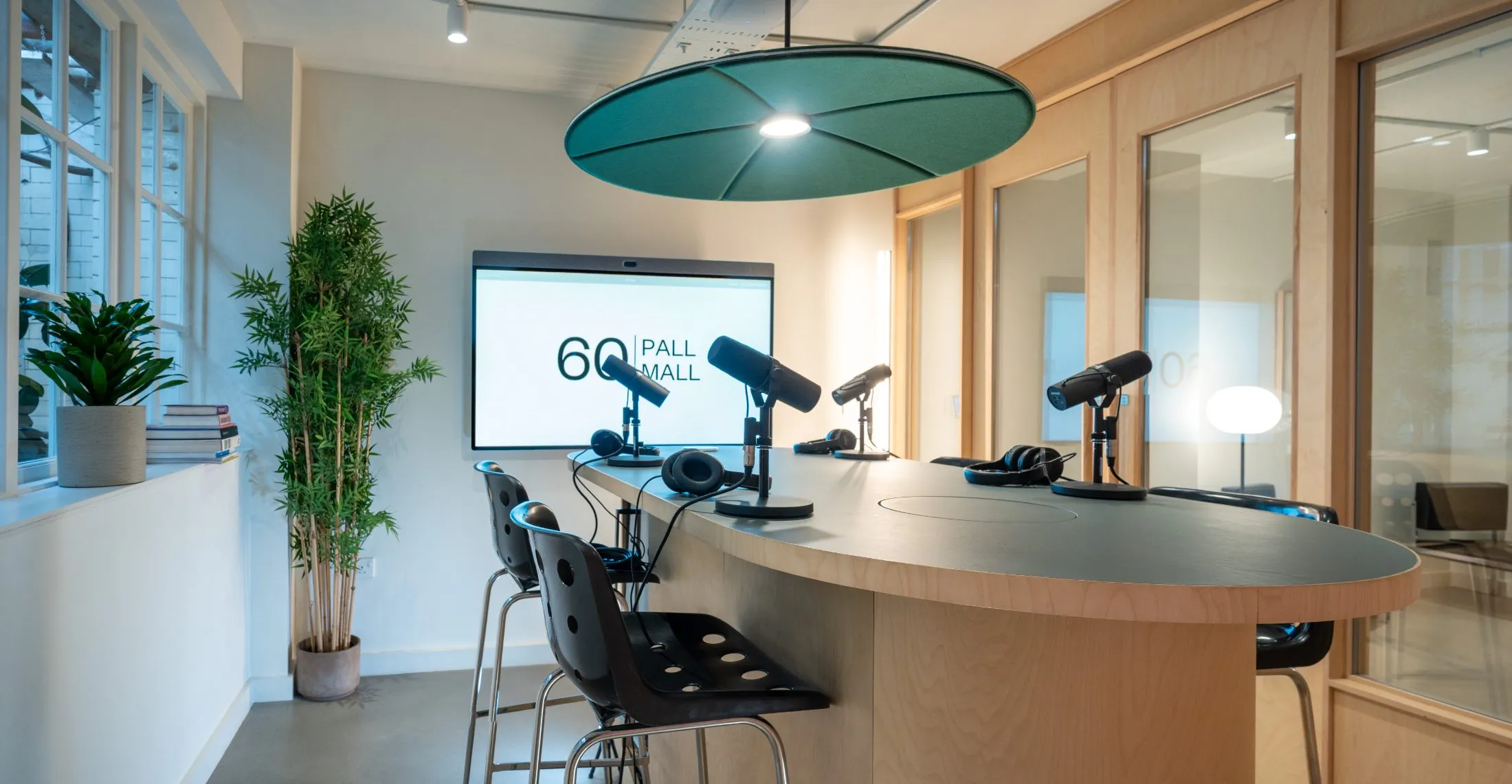 The six-person video podcast studio