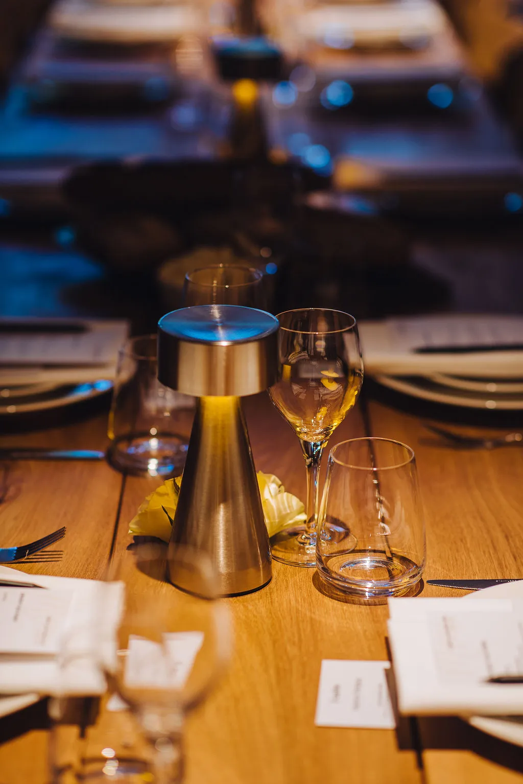 A place setting in evening light